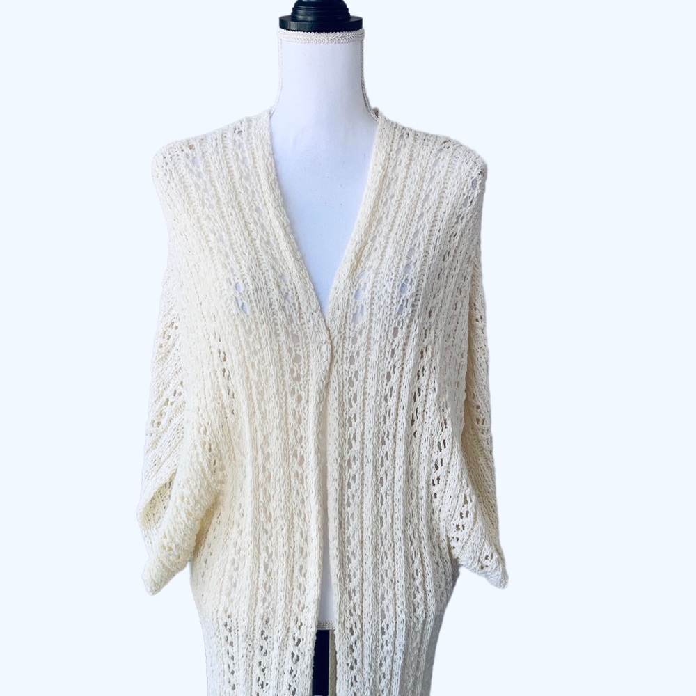 AMERICAN EAGLE CROCHET KNIT TASSEL TRIM CARDIGAN DUSTER SWEATER - Picture 9 of 12